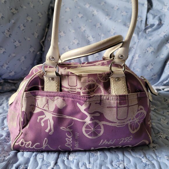 Sold - Coach Purple and Cream Hobo Bag - Picture 1 of 9